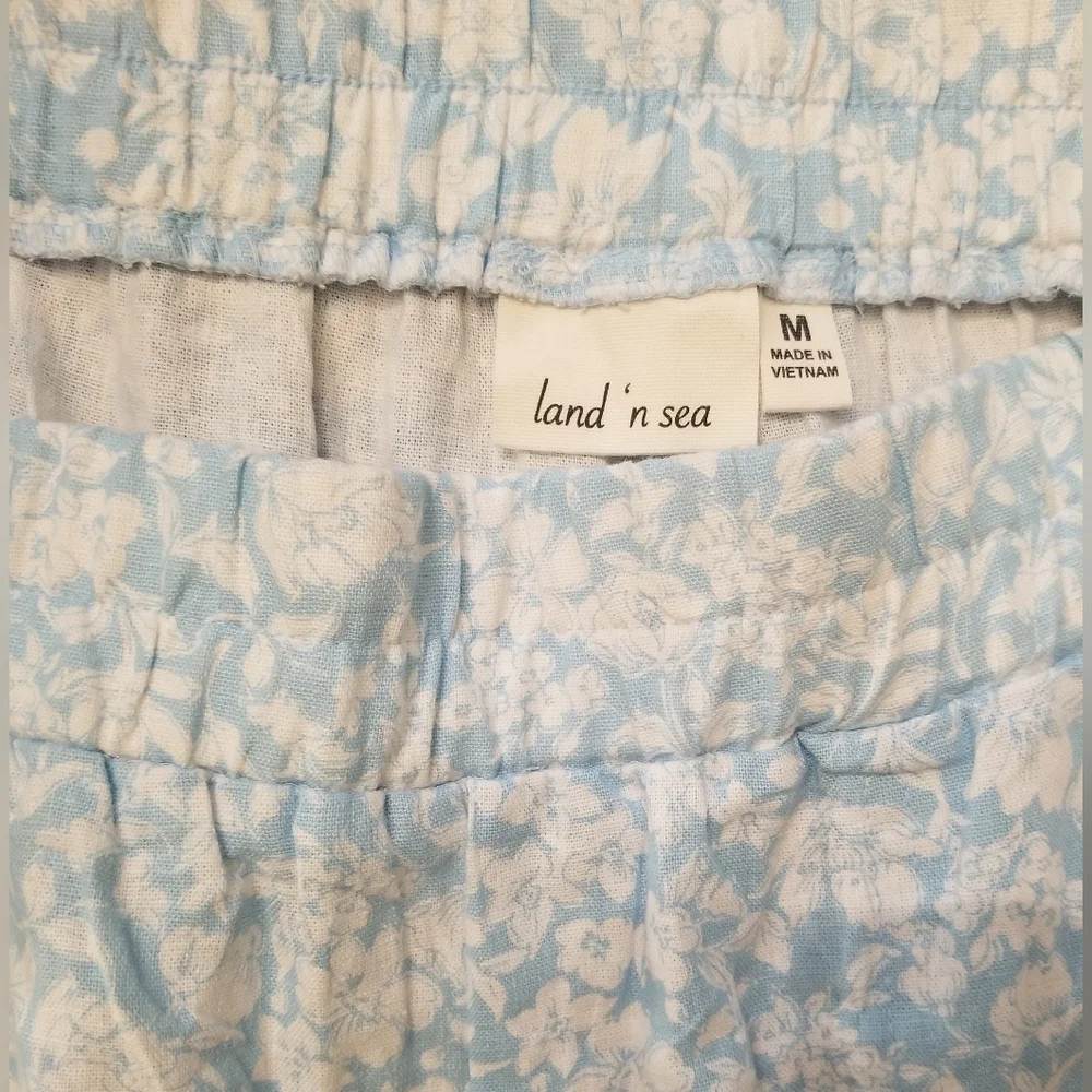 NEW Woman's Land 'n Sea Caribbean Blue Capris Medium Linen Blend - Picture 4 of 6